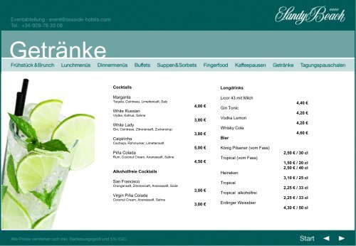 Hotel Sandy Beach Bankettmappe - Seaside Hotels