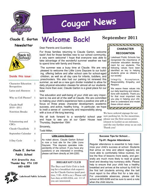 Clau_Newsletter_sep2.. - Lakehead Public Schools