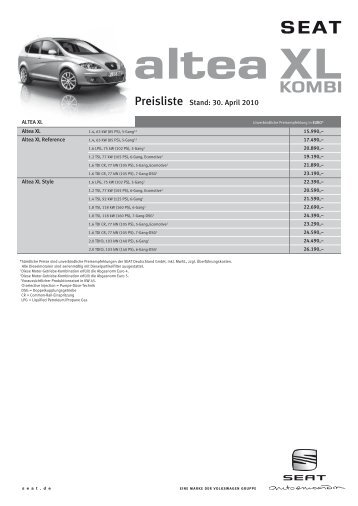 SEAT Altea XL Kombi Preisliste