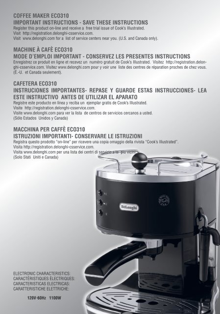 CoFFee mAker eCo310 ImportAnt InStruCtIonS - Home Depot