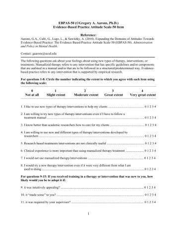 Evidence-Based Practice Attitude Scale-50 Item Reference: 0 1 2 3 4