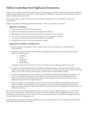 Sullivan Leadership Award Application Instructions - Seattle University