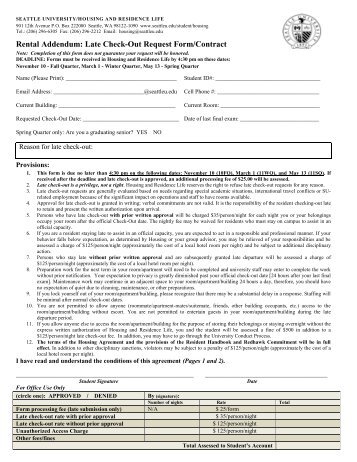 Late Check-Out Request Form/Contract - Seattle University