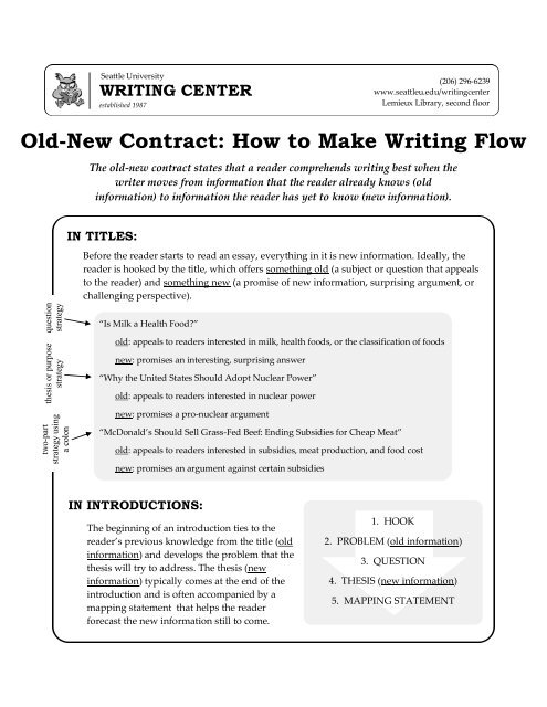Old-New Contract: How to Make Writing Flow - Seattle University