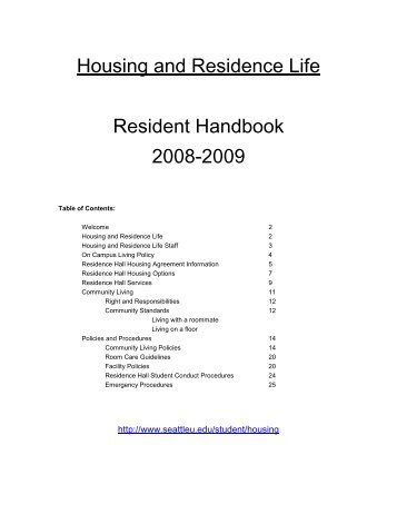 RESIDENCE LIFE & HOUSING - Seattle University