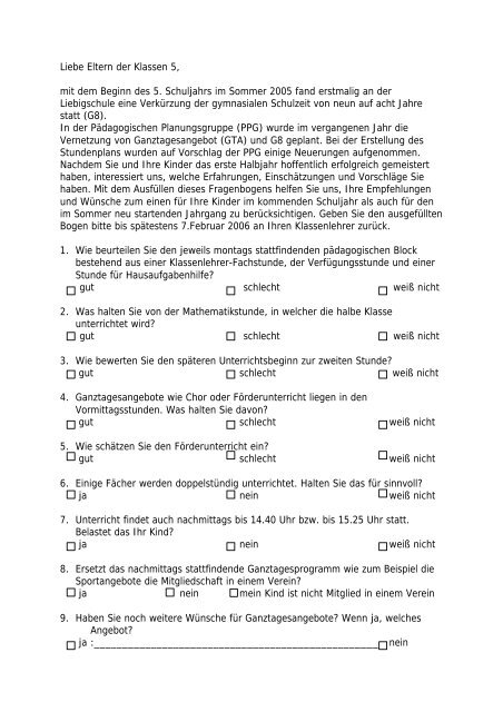 Fragebogen fÃ¼r Eltern der Klassenstufe 5 - seb-liebig.de