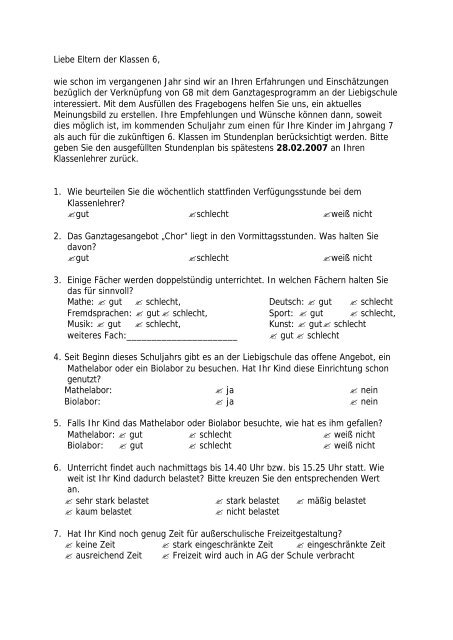 Fragebogen fÃ¼r Eltern der 6. Klassen - seb-liebig.de