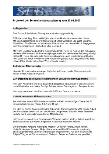 Protokoll der Schulelternbeiratssitzung vom 27.09.2007 - seb-liebig.de