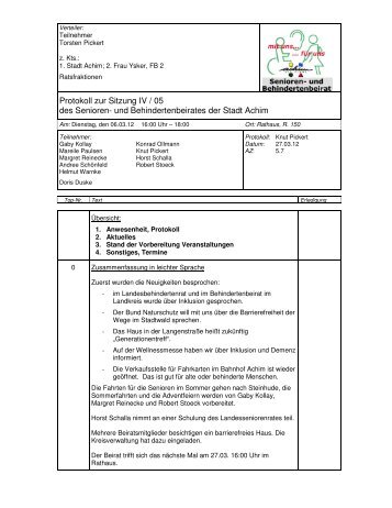 Protokoll zur Sitzung IV / 05 des Senioren- und Behindertenbeirates ...