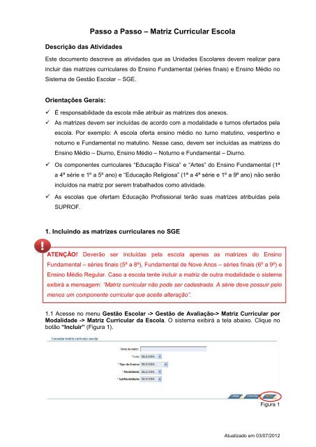 Passo a Passo â Matriz Curricular