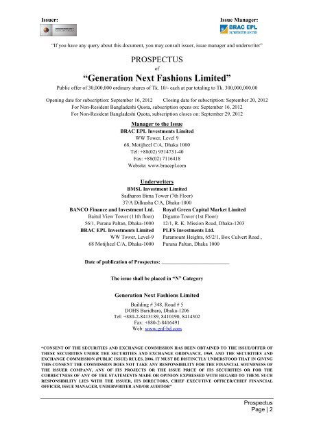 Generation Next Fashions Limited----- Prospectus