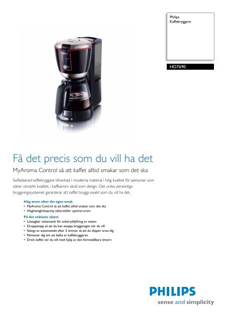 HD7690/90 Philips Kaffebryggare - Tretti.se