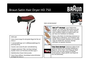 Braun Satin Hair Dryer HD 750 - Tretti.se