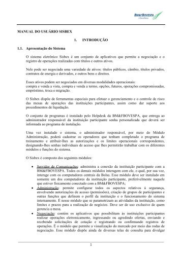 MANUAL DO USUÁRIO SISBEX 1. INTRODUÇÃO ... - BM&FBovespa