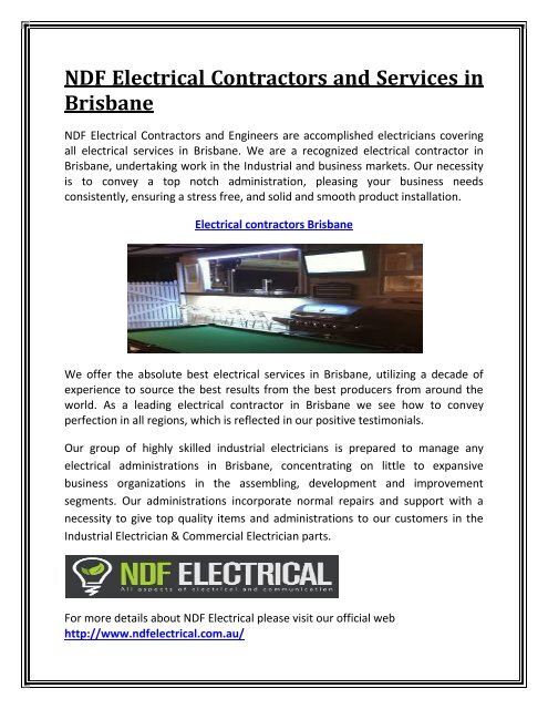 NDF Electrical Contractors and Services in Brisbane