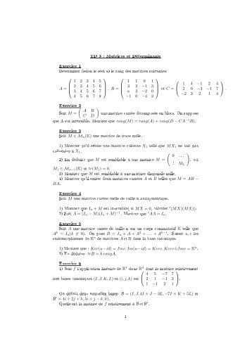 TD 3 : Matrices et Déterminants Exercice 1 Exercice 2 Exercice 3 ...