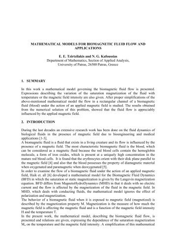 mathematical models for biomagnetic fluid flow and applications