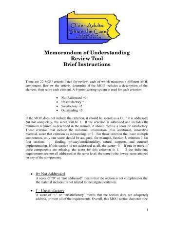 Memorandum of Understanding Review Tool Brief Instructions