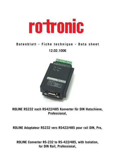 Fiche technique - Data sheet ROLINE RS232 nach RS422/485 ...