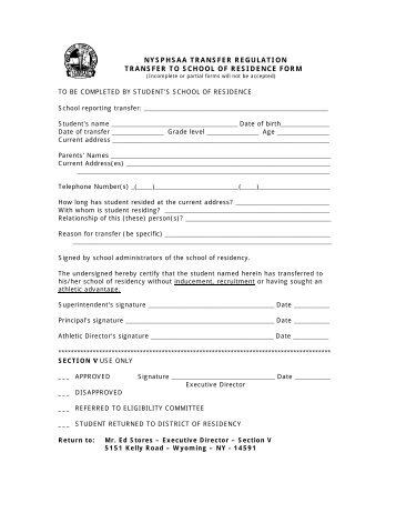 Transfer rule "Returning to School of Residence" Form - Section V ...