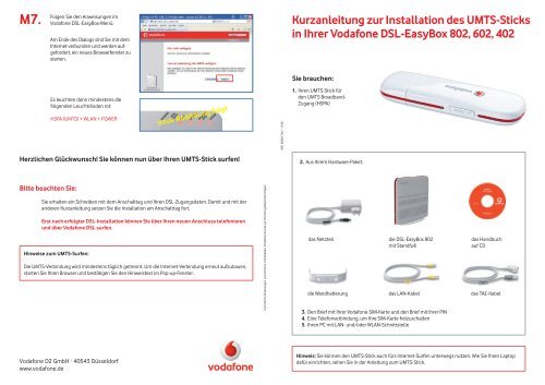 Kurzanleitung zur Installation des UMTS-Sticks in Ihrer Vodafone ...