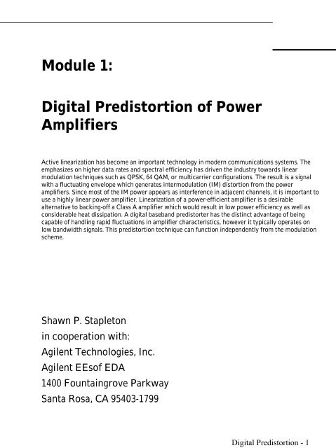 Presentation on Digital Predistortion of Power Amplifiers - Agilent ...