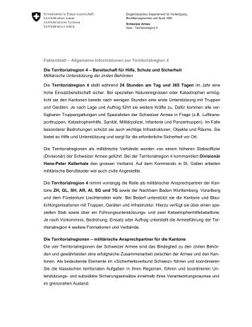 Faktenblatt der Territorialregion 4 - Heer - admin.ch