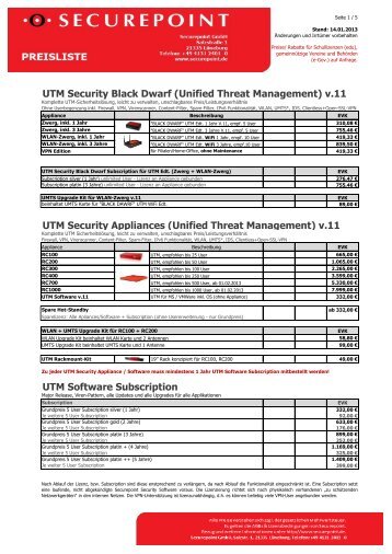 Endkunden-Preisliste - Securepoint