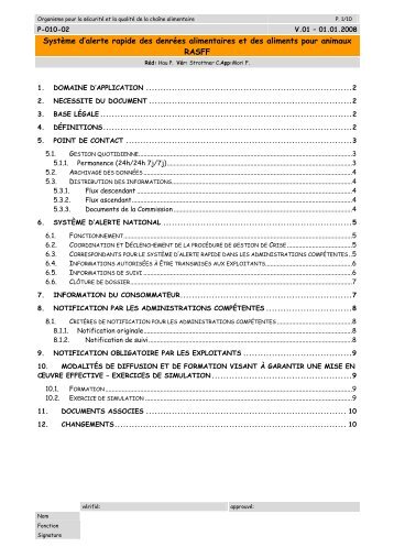 Procédure de gestion du système d'alerte rapide - Sécurité alimentaire