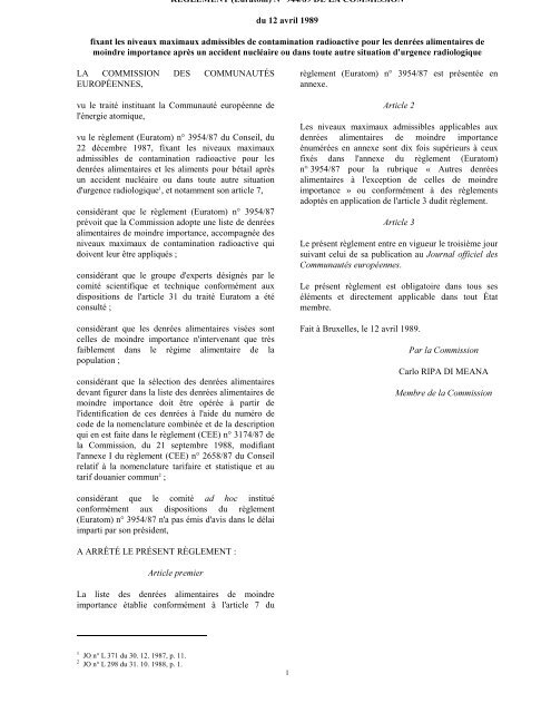 RÈGLEMENT (Euratom) N° 944/89 DE LA COMMISSION du 12 avril ...
