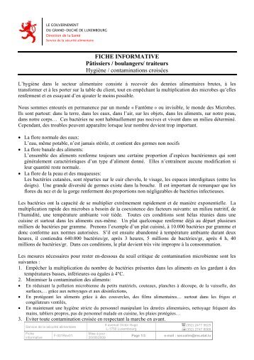 Contaminations croisées pour les boulangers/traiteurs - Sécurité ...