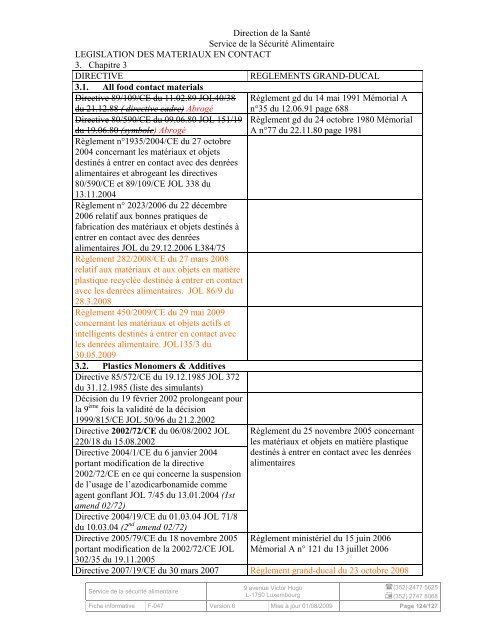 RECUEIL DE LEGISLATION ALIMENTAIRE - Sécurité alimentaire