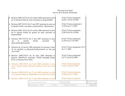 RECUEIL DE LEGISLATION ALIMENTAIRE - Sécurité alimentaire