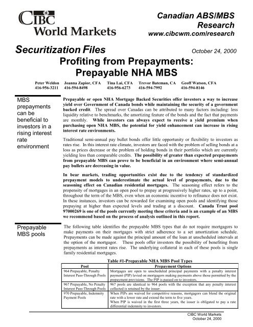 Prepayable NHA MBS - Securitization.Net