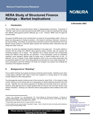 NERA Study of Structured Finance Ratings -- Market ... - Mark Adelson