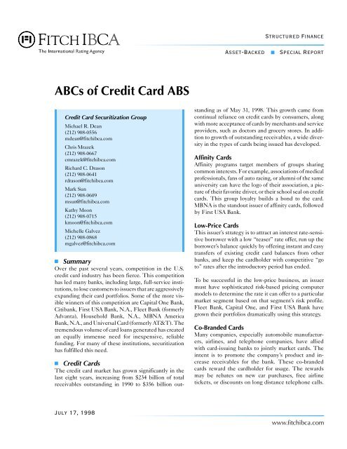 Abcs Of Credit Card Abs Securitization Net