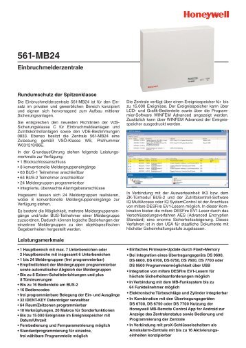 Produktinformation Einbruchmelderzentrale 561-MB24, Art. 012830
