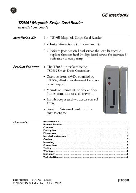 Ts0861 Magnetic Swipe Card Reader Security Help Desk