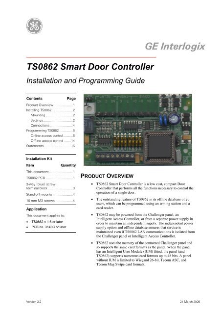 TS0862 Smart Door Controller (v 1.6 and higher) Installation
