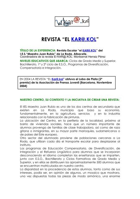 revista âel kar@.kolâ - Instituto Nacional de TecnologÃ­as Educativas y ...