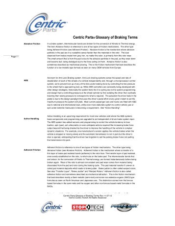 Centric Glossary of Braking Terms .PDF - Centric Parts