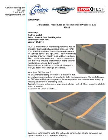 J2928 Rotor Thermal Cracking Test Procedure - Centric Parts