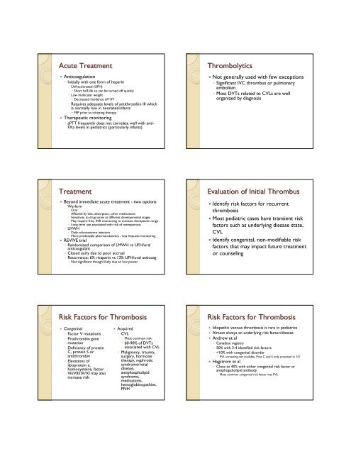 Pediatric Venous Thrombosis Venous Thrombosis ... - Kaleida Health