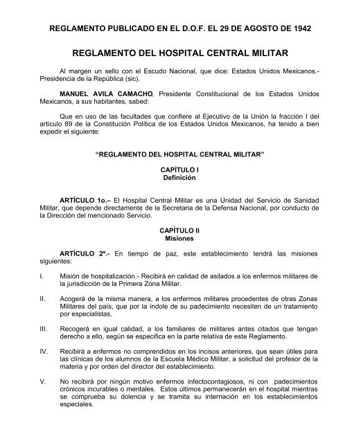 Reglamento del Hospital Central Militar - SecretarÃ­a de la Defensa ...