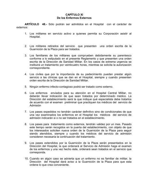 Reglamento del Hospital Central Militar - SecretarÃ­a de la Defensa ...