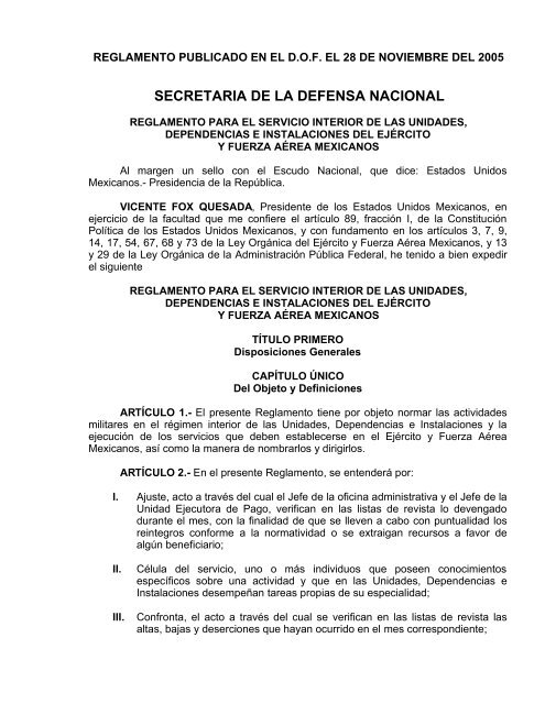 reglamento para el servicio interior de las unidades, dependencias ...