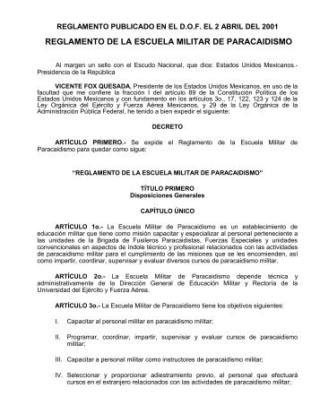 reglamento de la escuela militar de paracaidismo - SecretarÃ­a de la ...