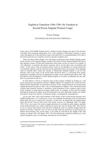 English in Transition 1500-1700: On Variation in Second ... - SEDERI