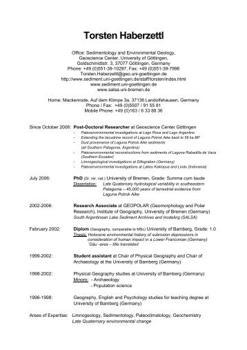 Torsten Haberzettl - Sedimentology & Environmental Geology