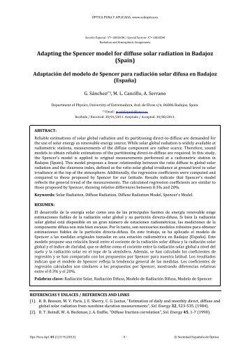 Adapting the Spencer model for diffuse solar radiation in Badajoz ...